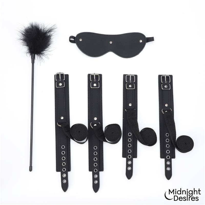 Set Bondage con Esposas Antifaz y Pluma Estimuladora