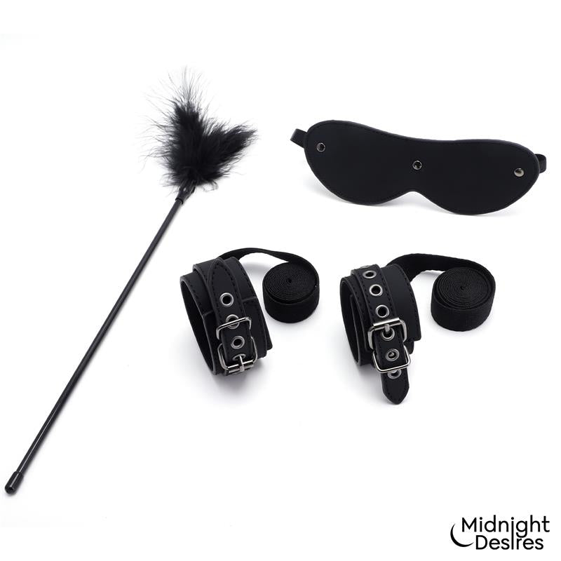 Set Bondage con Esposas Antifaz y Pluma Estimuladora