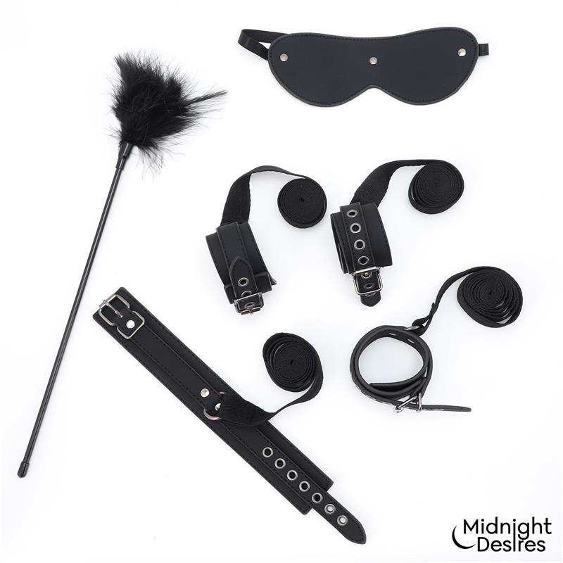 Set Bondage con Esposas Antifaz y Pluma Estimuladora