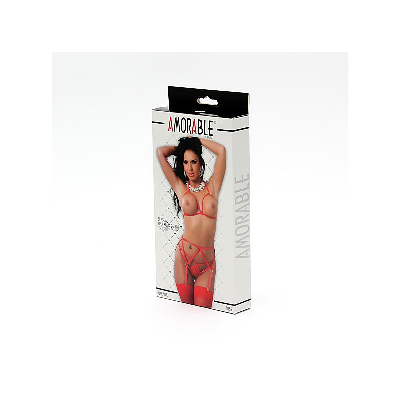 Set de 5 Piezas Sujetador Abierto Rojo Talla Unica